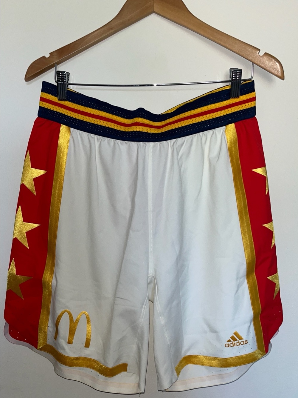 Limited Edition Authentic Eric Emanuel White, Red & Gold Athletic Shorts